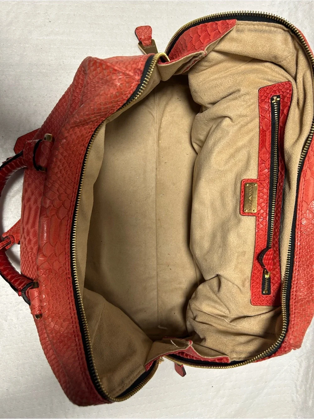 Emporio Armani Red salmon Faux Python  leather with Gold Hardware bag